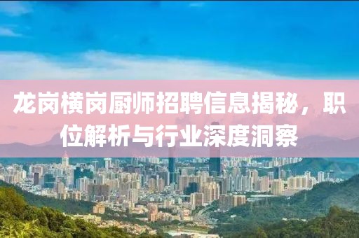 龙岗横岗厨师招聘信息揭秘，职位解析与行业深度洞察