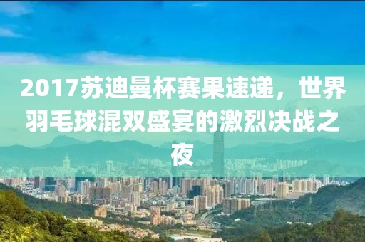 2017苏迪曼杯赛果速递，世界羽毛球混双盛宴的激烈决战之夜