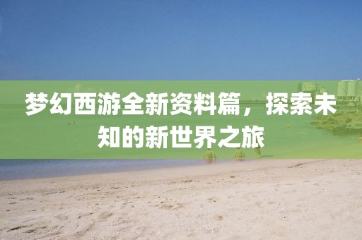 梦幻西游全新资料篇，探索未知的新世界之旅